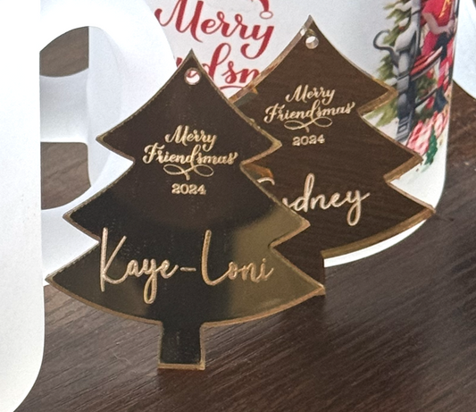 Personalized Name Ornament | Christmas Holiday Tags in GOLD Mirror | SILVER Mirror | Acrylic | Laser Cut